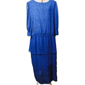 Vintage Alison Peters cobalt blue blouson drop waist maxi dress